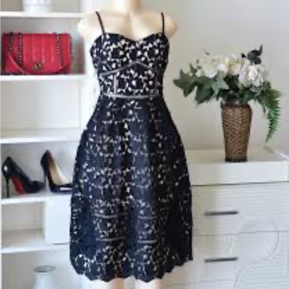 Just me womans crochet lace navy nude dress size S